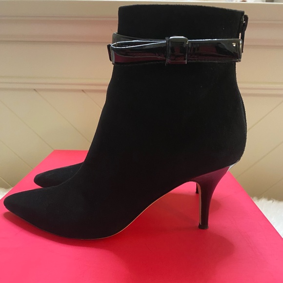 Trini Black Suede Bow | Black Patent Bow Boots - Picture 2 of 9